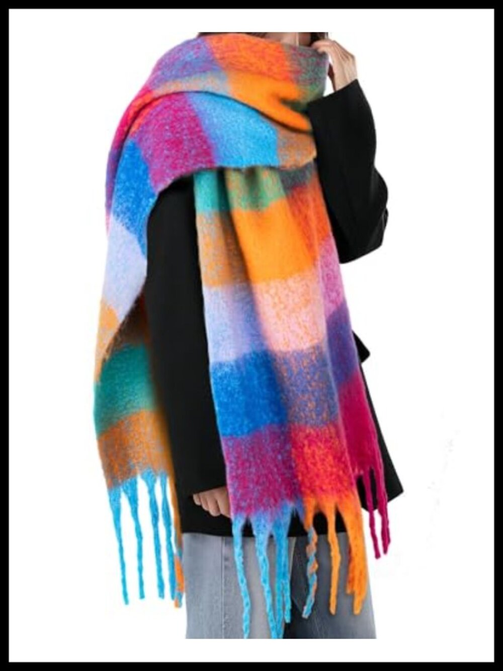 Oversized Blanket Scarf Women Warm Chunky Fringe Winter Wrap